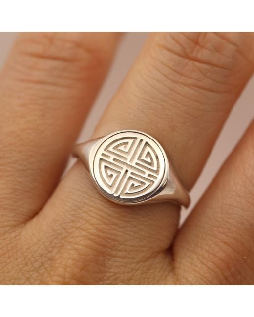 VicStoneNYC Fine Jewelry White Long Healthy Life Pattern Signet Ring By Handmade