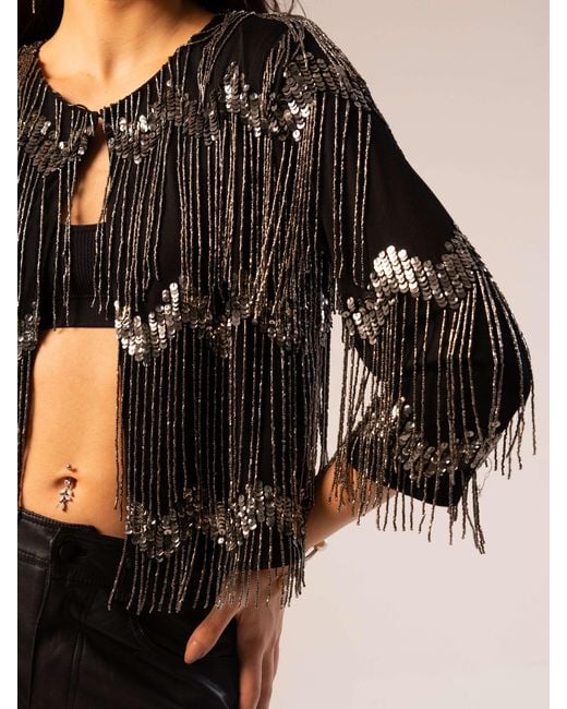 Rose & Nancy Black Phoebie Fringe Jacket