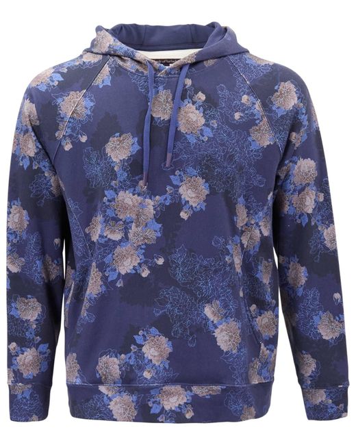 Lords of Harlech Blue Hank Lans Floral Printed Knit Hoodie for men