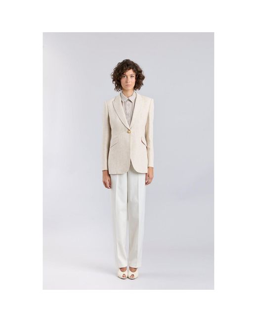 The Extreme Collection White Neutrals Sand Linen Tailored Blazer Sofia