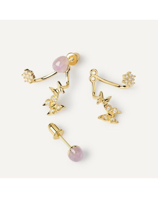 Freqnc Atelier Metallic Butterfly Ear Jacket Earrings – Rose Quartz