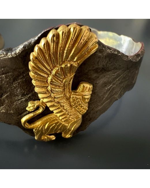 Ebru Jewelry Multicolor Assyrian Solid Gold Lion Cuff Bracelet