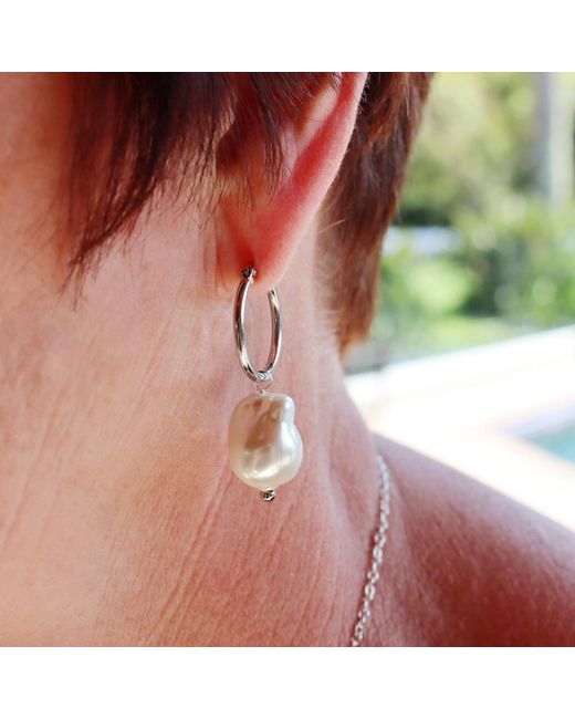 FV Jewellery White Steel Me Baroque Pearl Hoop Earrings