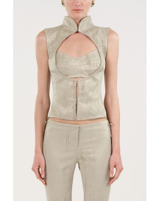 Nocturne White Braid-Trim Bustier Top With Built-In Bra