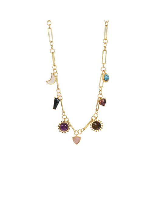 Lila Rasa Metallic Multi Stones Paper Link Choker Necklace