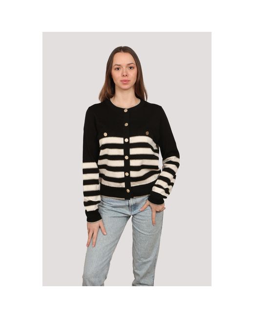 Nuvv Collection Black Striped Button-Front Elegant Cardigan