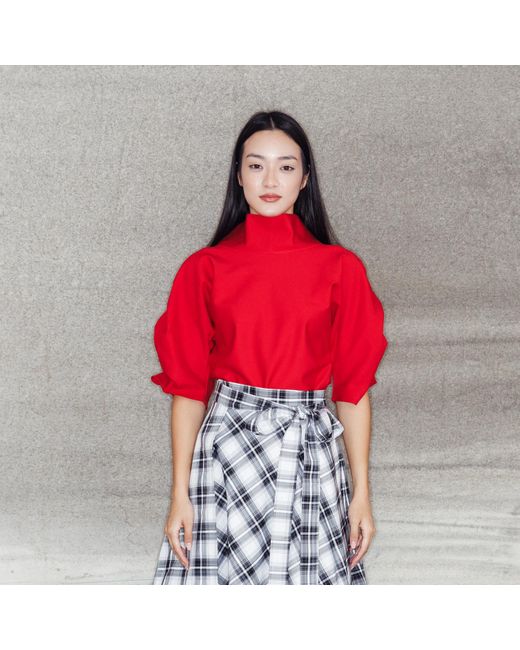 Bianca Popp Red Puff Blouse With Collar
