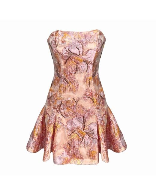 Gushka Pink Rose Aurora Floral Jacquard Brocade Embellished Mini Dress