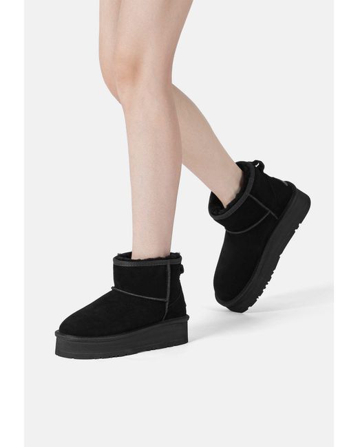 EverAu Australia Black Dusky Leather Platform Short Boots