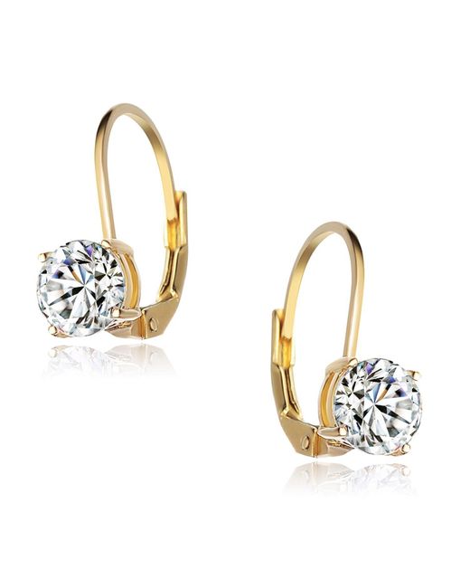 Genevive Jewelry Metallic Sterling Silver Gold Plated Cubic Zirconia Classic Leverback Earrings