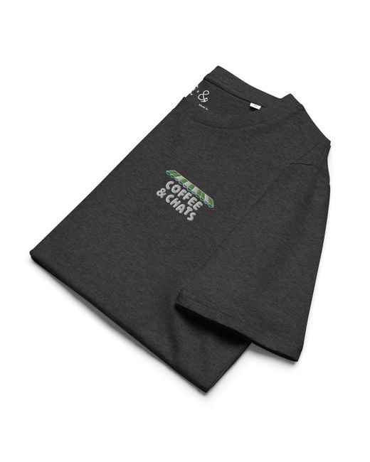 Anchor and Crew Black Dark Heather Gustatory Coffee & Chats Organic Cotton Embroidered T-Shirt for men