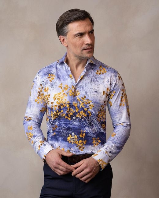 Blake Mill Blue Japanese Flowers Shirt for men