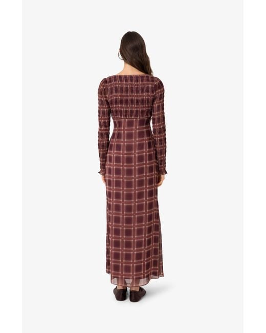 Amy Lynn Noor Smocked Checkered Long Sleeve Column Dress