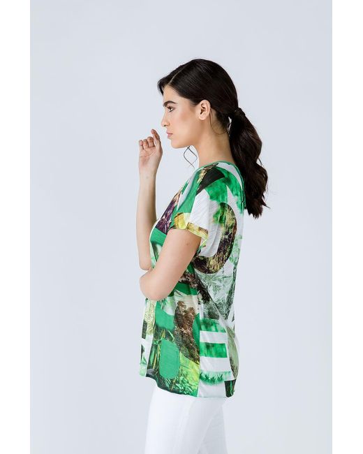 Conquista Green Print Flama Top With Tie Detail