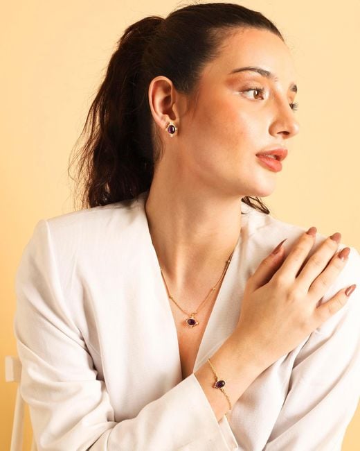 Lila Rasa White Amethyst Cz February Birthstone Brings Good Luck, Stability & Intuition Jewellery Set Necklace, Earrings & Bracelet