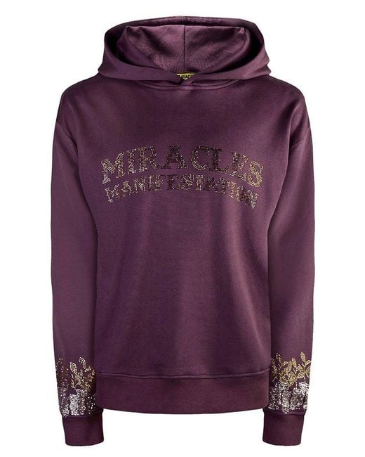 Miracles Manifester Purple Positive Affirmation Hoodie With Rhinestone Design