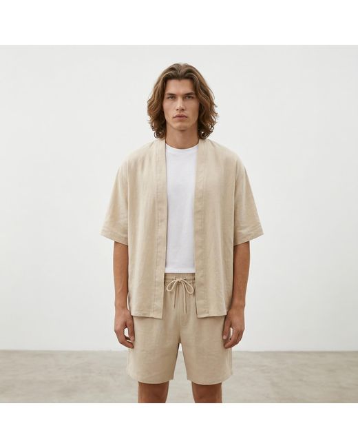 ORIGIN OF HEARTS Natural Neutrals Vela Linen Resort Co-Ord Set for men