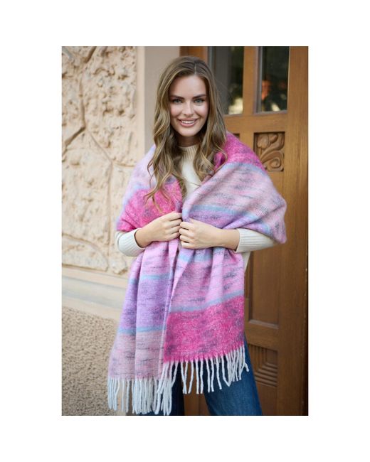 Saachi Pink Cozy Oversized Fringe Scarf