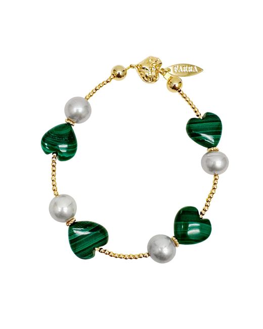Farra Heart Green Malachite With Gray Freshwater Pearls Bracelet