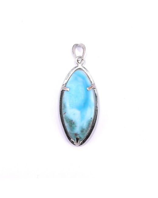 Mineralgems•Studio Blue Larimar Navette Pendant With Sterling Chain