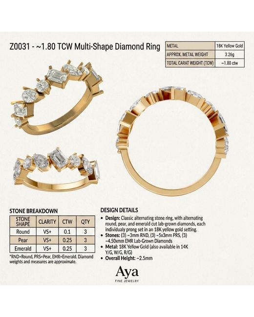Aya Fine Jewelry Metallic Mixed Shape Lab Diamond Stacking Ring
