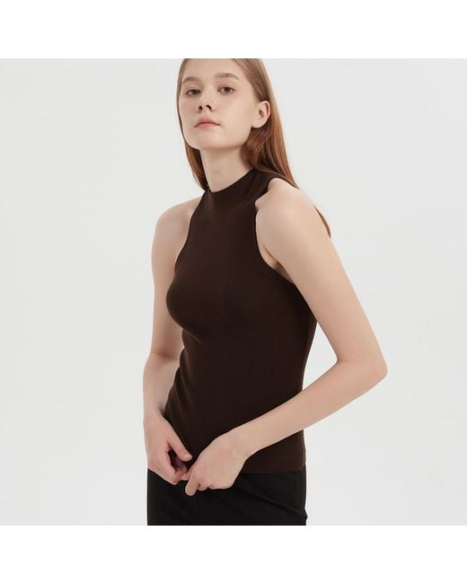 NUAJE NUAJE Brown Merino Wool Silk Halterneck Tank Top