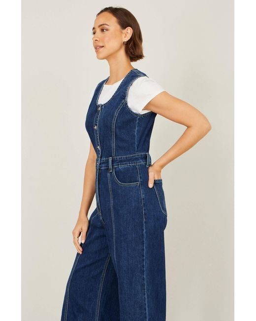 Yumi' Blue Denim Stretch Fitted Jumpsuit