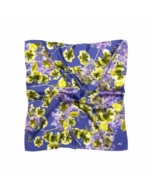 RainSisters Blue Medium Floral Natural Silk Scarf