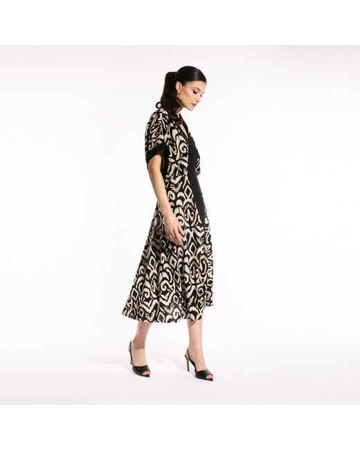 Larisa Dragna Black Neutrals Agatta Linen Dress With Contrast Insert