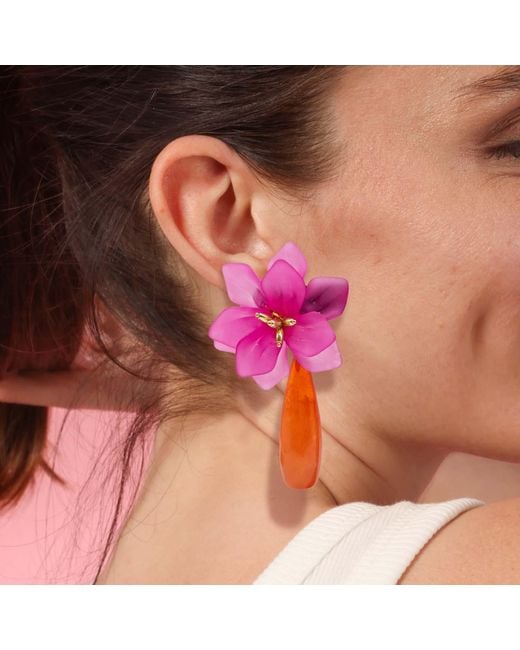 Michael Nash Jewelry Pink Flora Fuschia Resin Floral Clip On Earring With Drop