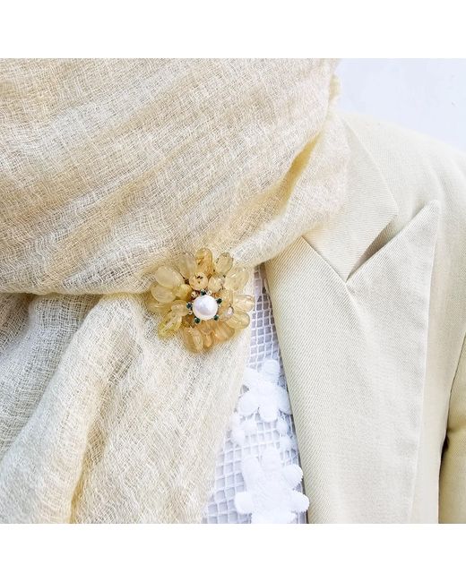 Farra Metallic Prosperity Citrine Beads Flower Brooch