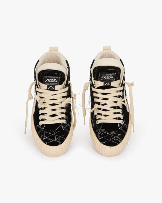 Springa | Unique Vulcanized Sneakers Italian Handmade Black Wavy Suede High Top Embroidery Sneakers for men