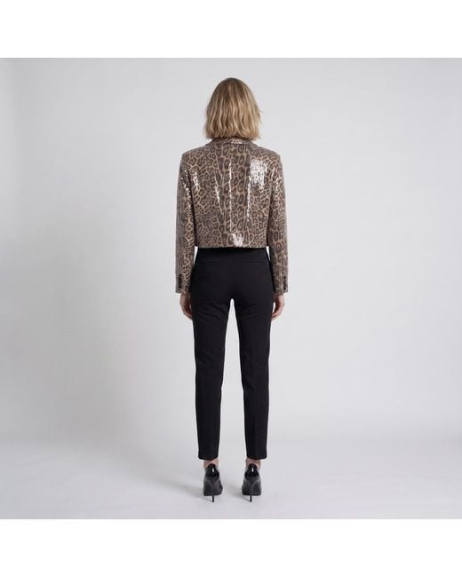 Modenaire Brown Cropped Leopard Print Sequin Blazer With Single Button Closure
