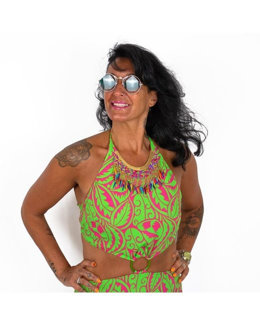 Lalipop Design Green Halter Neck Midi Dress With Cut-Out Details