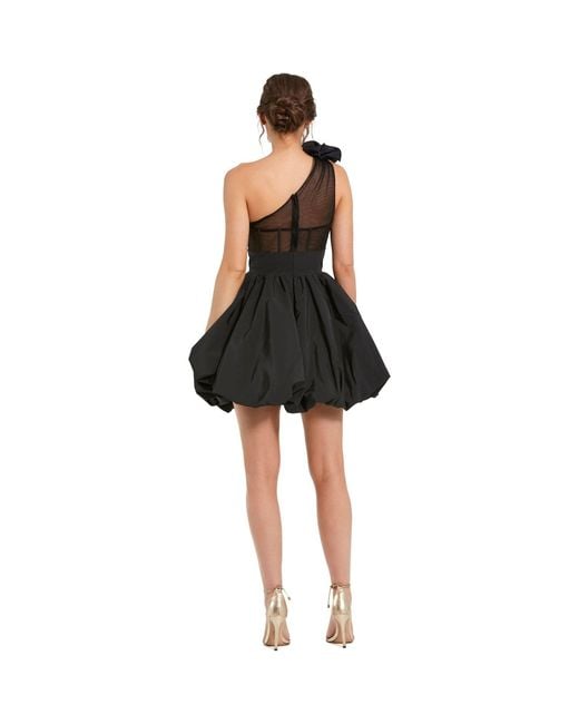 Mac Duggal Black One Shoulder Ruffle Bubble Hem Mini Dress