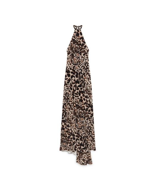 Amanda Thompson Couture Brown Marianne Bias Cut Dress Animal Print Silk