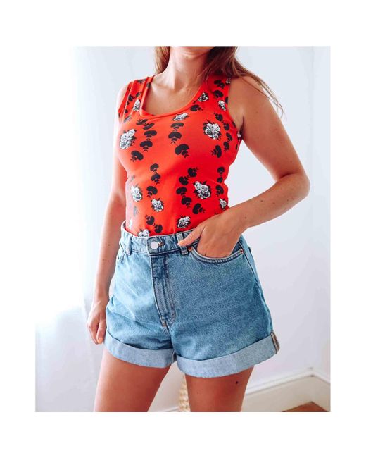 Sophie Cameron Davies Red Floral Cotton Vest Top
