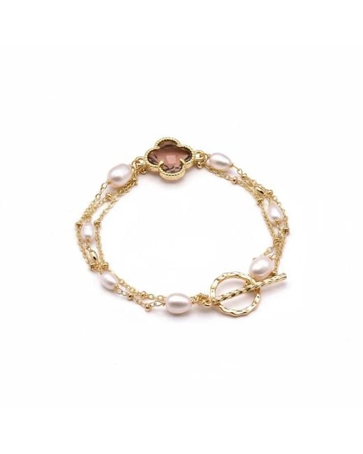 Angel Barocco Metallic Two Layers Pearl & Crystal Bracelet