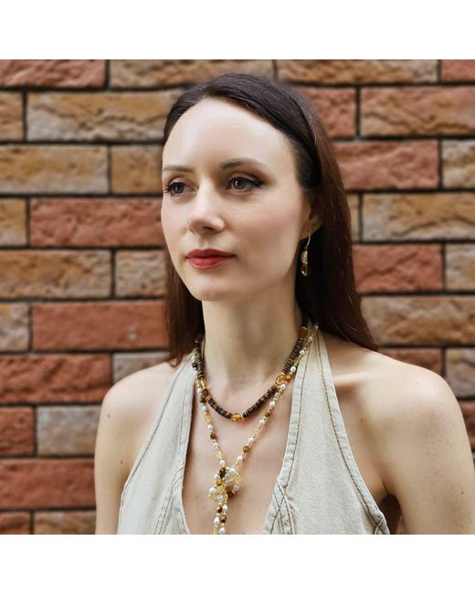 Farra Metallic Tiger-Eye With Heart Shaped Citrine Short Necklace