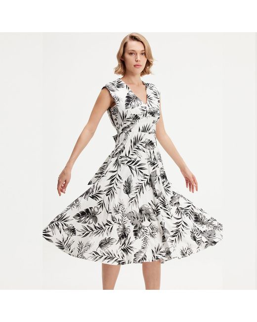 Smart and Joy Metallic Tropical Print Sleeveless Midi Dress