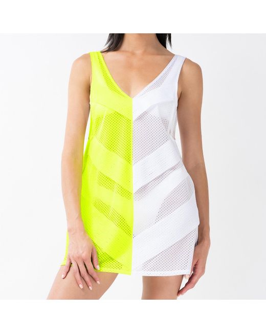 Kim Foley Yellow Neon- Chevron Beach Cover-Up Athletic Mesh Dress