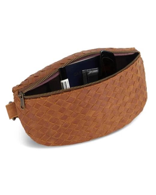Hides Leather Co. Brown Nexus Woven Leather Belt Bag, Handmade Minimal Saddle Waist Purse