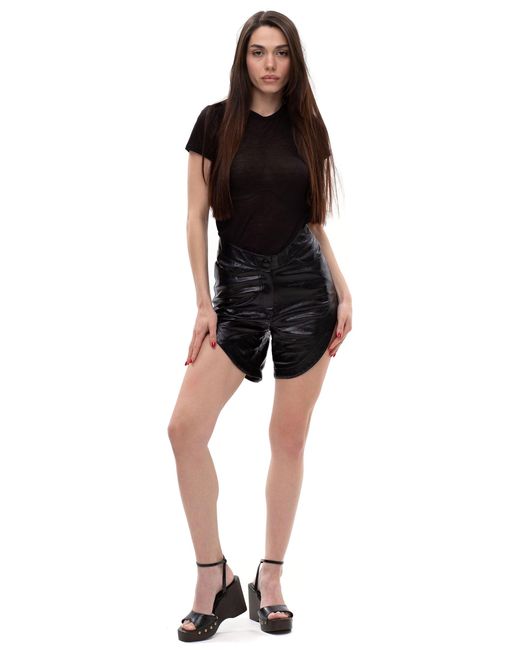 Maison Bogomil Black Curved Cut – Asymmetric High-Low Waist Leather Shorts