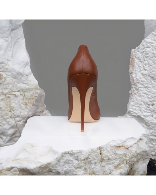 Aethra Shoes Brown Aesi Leather Pointed Toe Stiletto Pumps