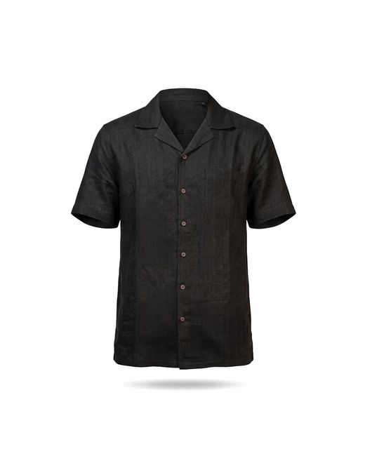 Stovaria Black Handwoven Hemp Camp Collar Shirt With Natural Dye for men