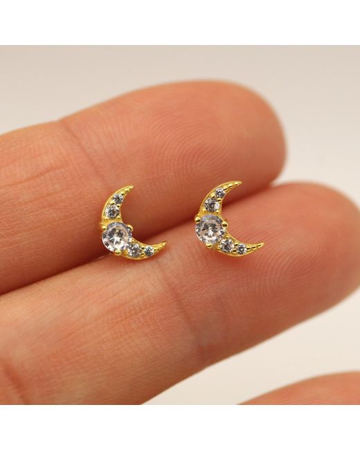 VicStoneNYC Fine Jewelry Metallic Shiny Crescent Moon Stud Earrings