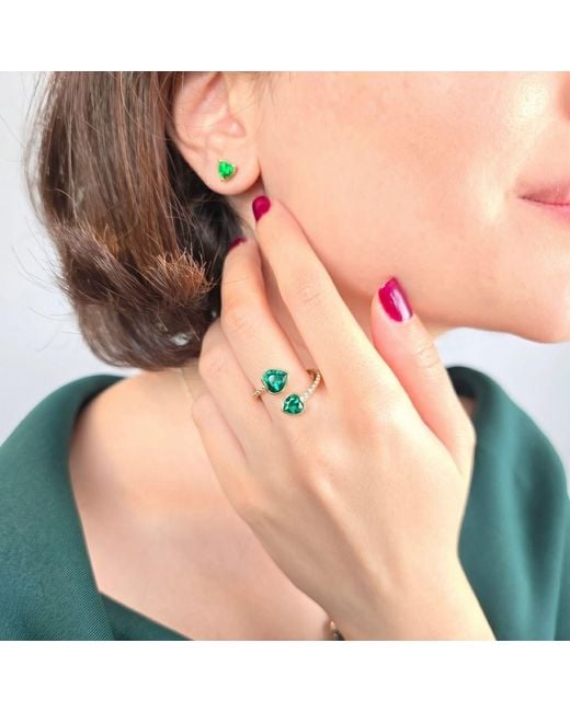 Harfi Green Double Heart Emerald May Birthstone Adjustable Plated Ring