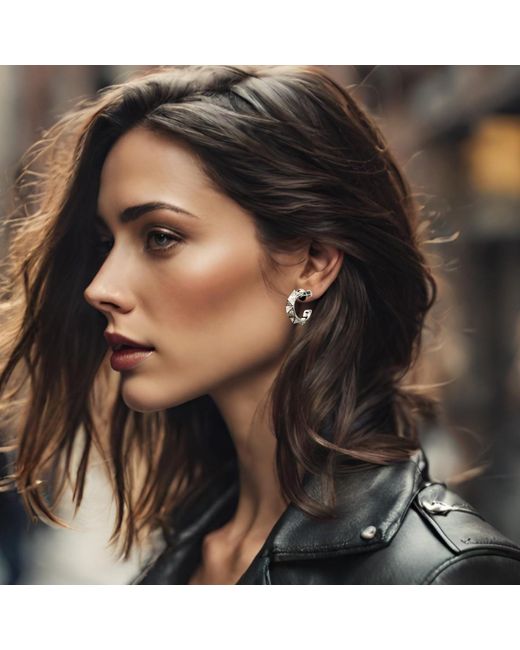 Jagged Halo Jewelry Black Ayla Huggie Hoop Earrings Rhodium