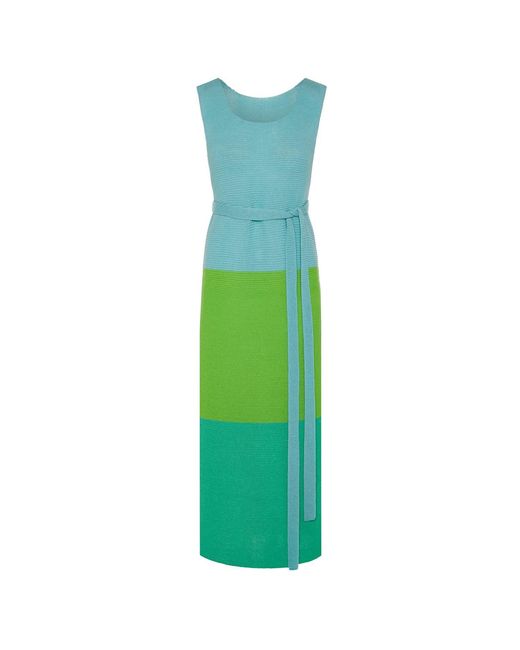 INGMARSON Green Colour Block Belted Slit Dress