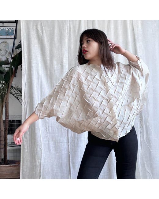 London Atelier Byproduct Pink Neutrals Cream Chevron Pleated Blouse